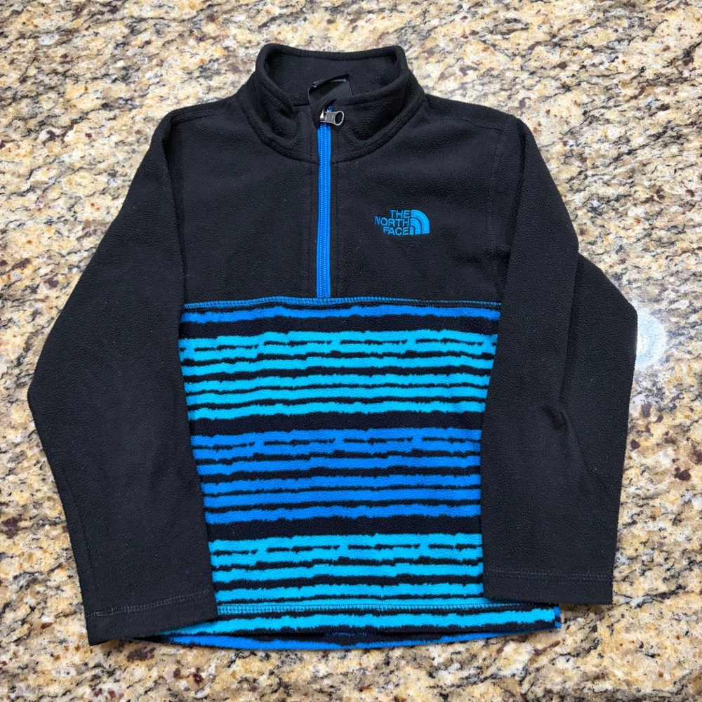The North Face Boys Black Blue Striped Glacier Quarter Zip Fleece Pullover XXS 5
